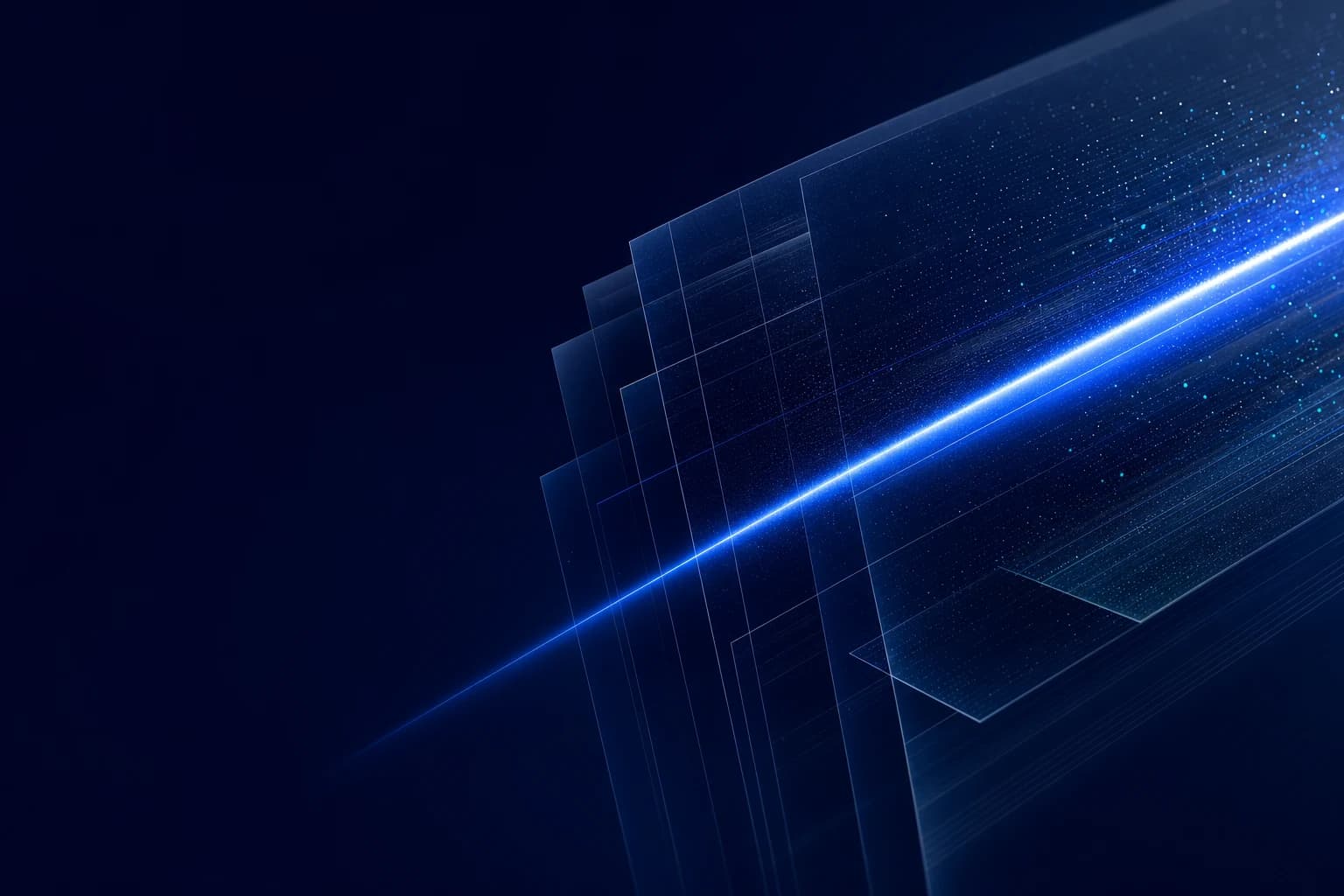 An electric blue signal finding a clear path through layered dark planes
